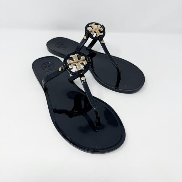 Tory Burch Black Jelly Mini Miller Sandals Size 7 EUC Thong Style T Logo Accent - Picture 9 of 9